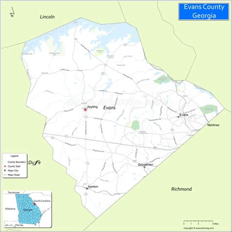 Map of Evans County, Georgia - Where is Located, Cities, Population ...