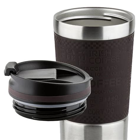 Stainless Steel Insulated Coffee Mug, One Handed Open to Drink, Double ...