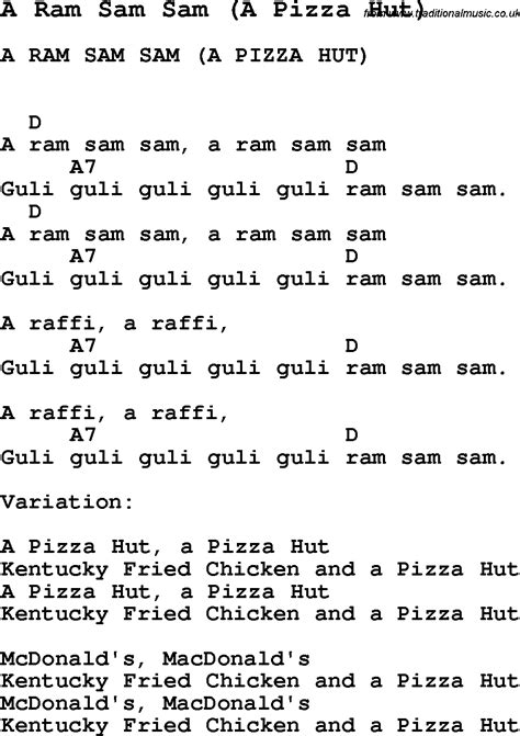 Summer Camp Song, A Ram Sam Sam (A Pizza Hut), with lyrics and chords ...