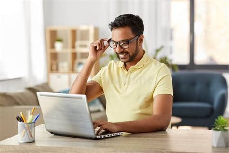 Indian Man with Laptop Working at Home Office Stock Photo - Image of ...