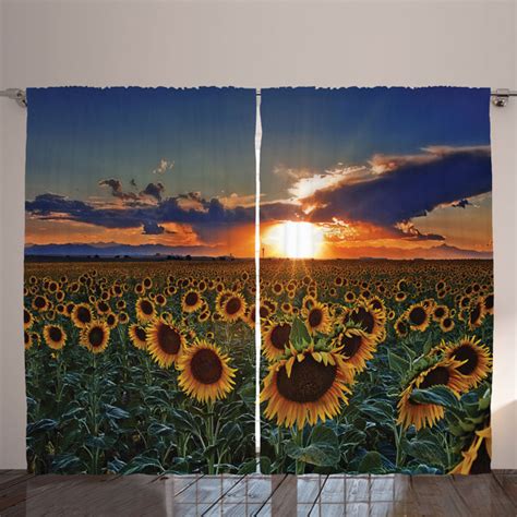 Latitude Run® Curtains 2 Panel Set, Real Life Sunflowers Field | Wayfair