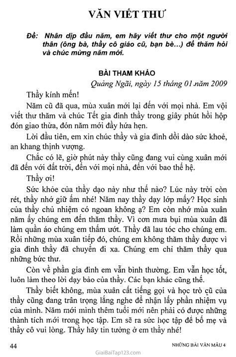 Nhân dịp đầu năm, em hãy viết thư cho một người thân (ông bà, thầy cô ...