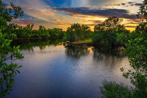 Colorful Sunset Over a Lake in Everglades National Park, Florida Stock ...