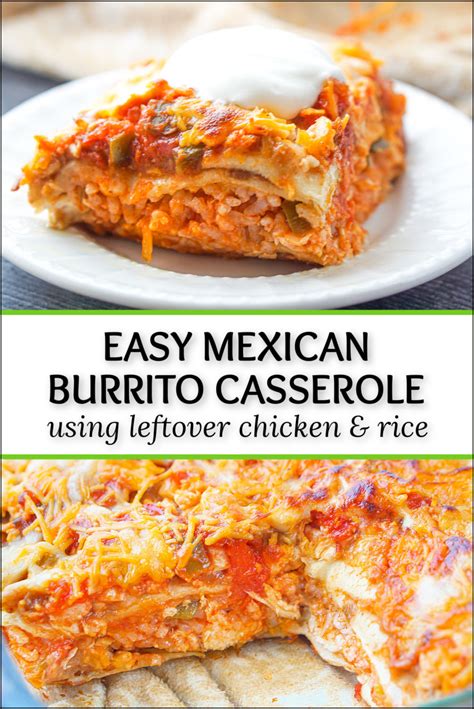 Easy Chicken Burrito Casserole Recipe - using leftover rice and chicken!