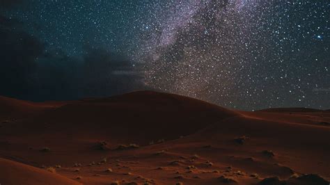 desert, night, starry sky, landscape, dark, 4k HD Wallpaper