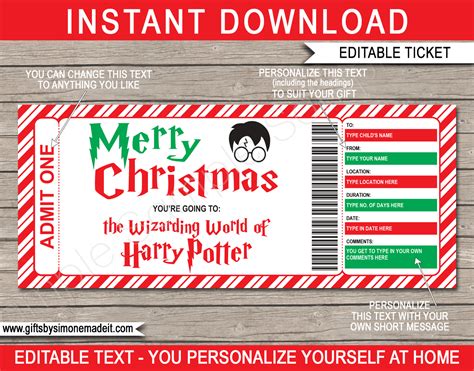 Printable Harry Potter World Tickets