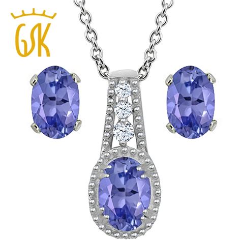 1.73 Ct Oval Natural Blue Tanzanite Jewelry Sets 925 Sterling Silver ...