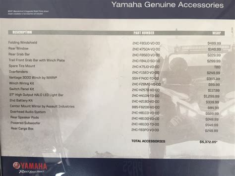 Yamaha YXZ 1000R Accessories and Pricing | Yamaha YXZ Forums