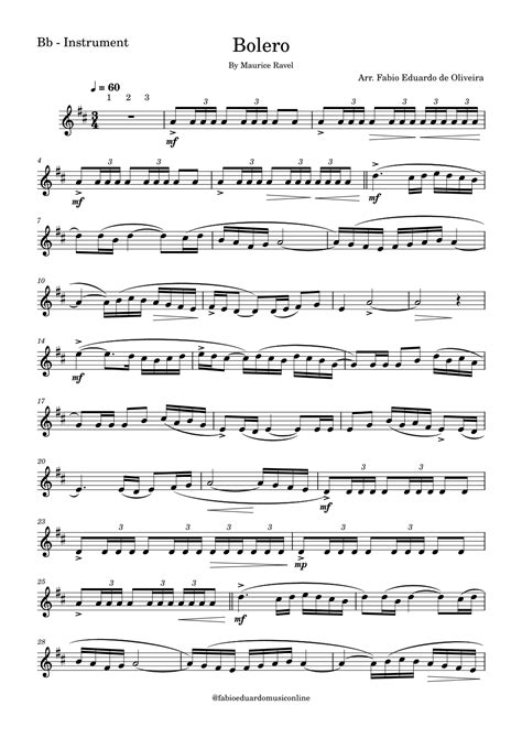 Bolero Ravel Sheet Music | Fabio Eduardo de Oliveira | Trumpet Solo