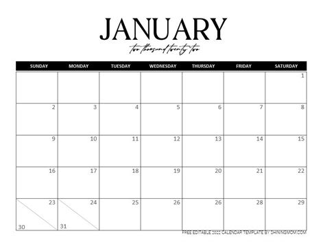 Free Fully Editable 2022 Monthly Calendar Template in Word