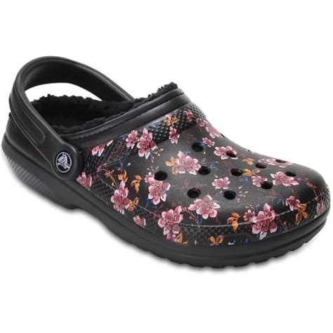 CROCS Women's Classic Fuzz Lined Graphic Clogs, Black Floral - Bob’s Stores