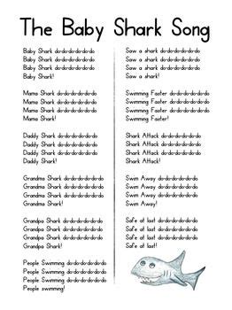 The Baby Shark Song ~ Printable Lyrics for Music, Movement | Children ...