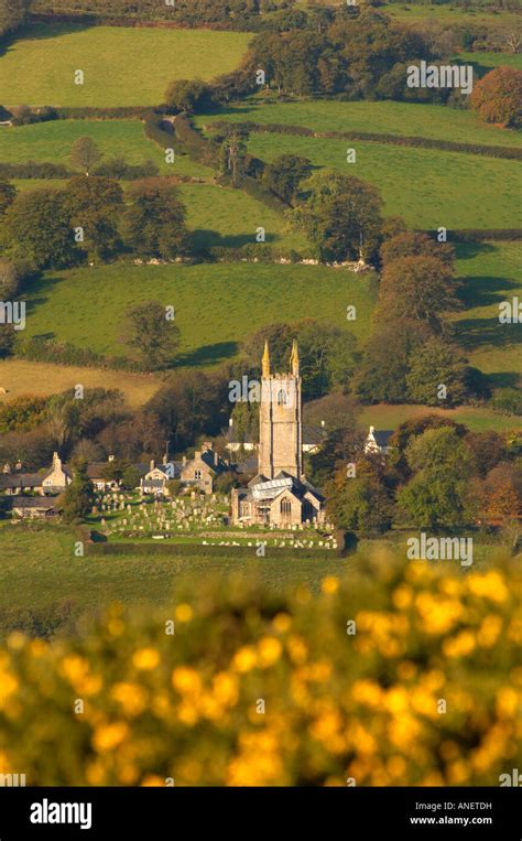 Widecombe church and village from above Widecombe in the moor Dartmoor ...