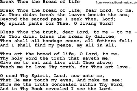 Baptist Hymnal, Christian Song: Break Thou The Bread Of Life- lyrics ...