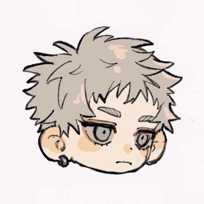 a drawing of a boy with grey hair and piercings on his ears, staring at ...