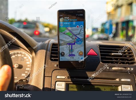 Car Dashboard View Smartphone Showing Police Stock Photo 2058287723 ...