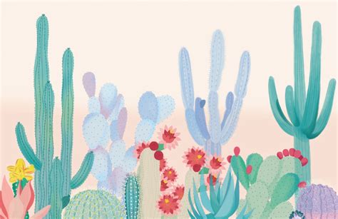 Cute Colorful Cactus Wallpaper Mural | Hovia | Flower wallpaper, Cute ...