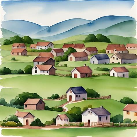 Premium AI Image | Village landscape watercolor