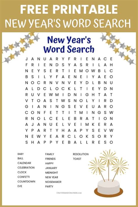 New Year's Word Search Free Printable