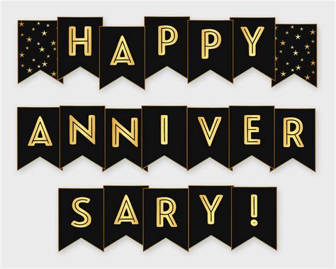 Happy Anniversary Printable Banner, Black & Gold Anniversary Party ...