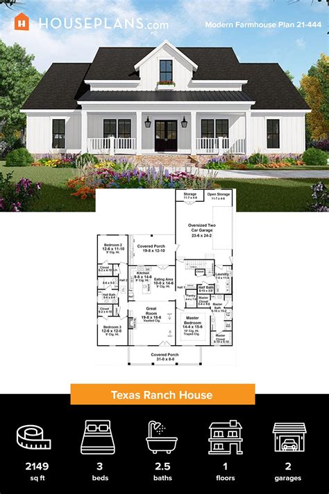 white ranch house plan with front porch Contemporary Farmhouse Exterior ...