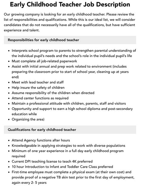 Early Childhood Teacher Job Description | Velvet Jobs