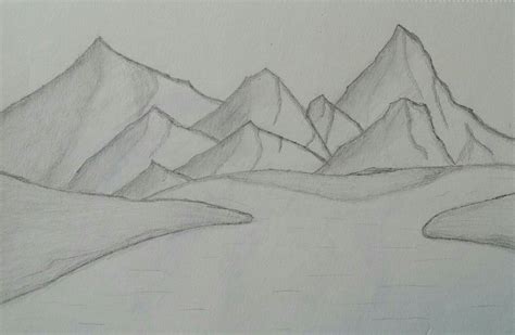 Landscape with hills, mountains and a river. | Mountain drawing, Easy ...