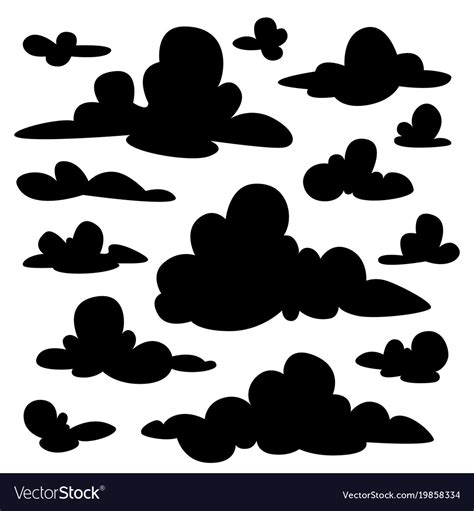 Set of black fluffy clouds silhouettes on white Vector Image