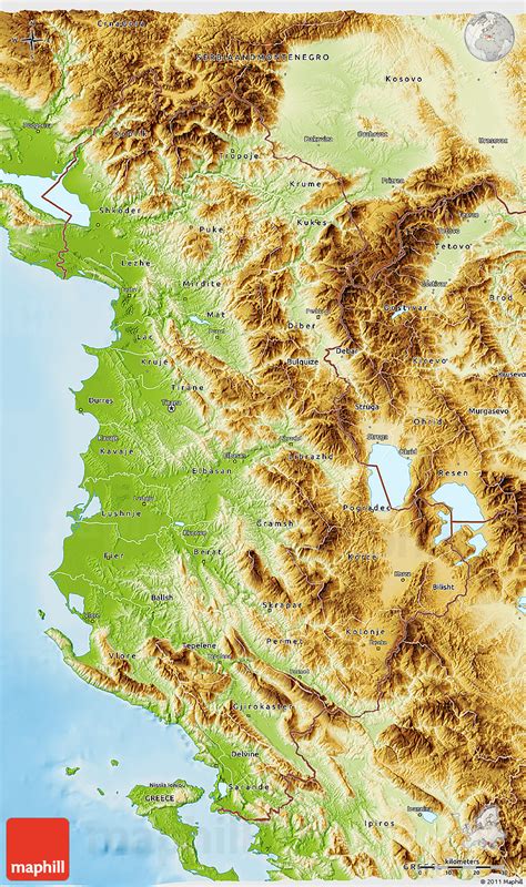 Physical 3D Map of Albania