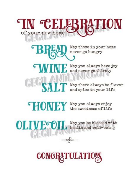 Printable New Home Blessing Bread Salt Wine Poem Its A ...