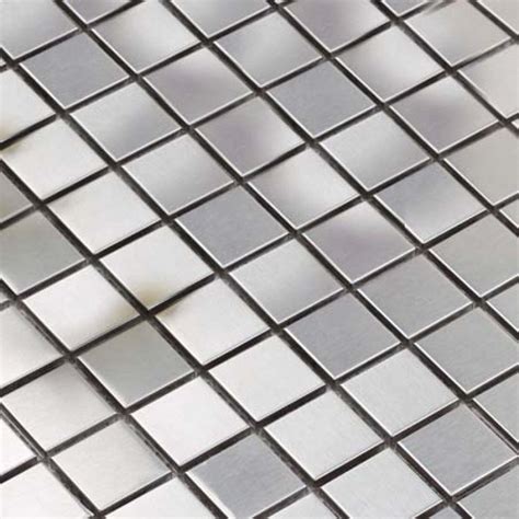 Metallic Mosaic Tile Silver Square Brushed Aluminum Panel Stainless ...