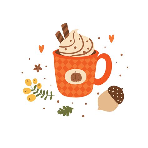 Pumpkin spice latte hand drawing isolated element. Cozy autumn hot ...