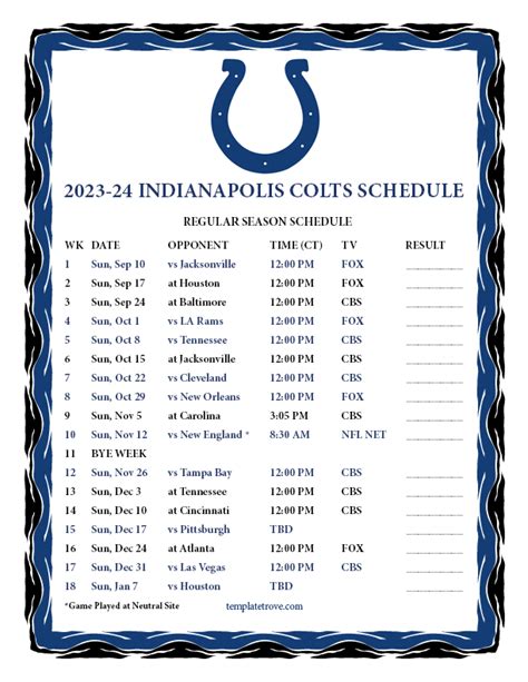 Printable 2023-2024 Indianapolis Colts Schedule