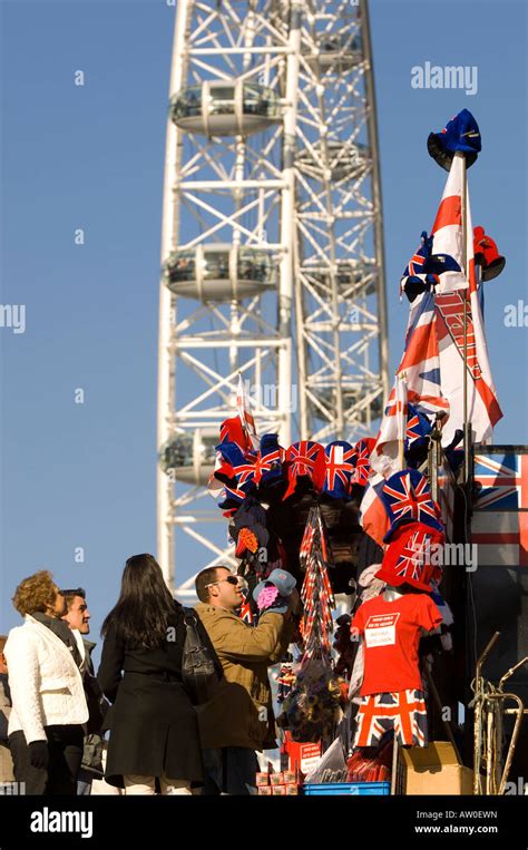 Flags of England and Britain flying on souvenir stall by Westminster ...