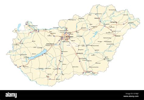 detailed vector road map of hungary with major cities rivers and Stock ...