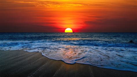 sunset, beach, sea, scenery, horizon, 4k, pc, HD Wallpaper | Rare Gallery