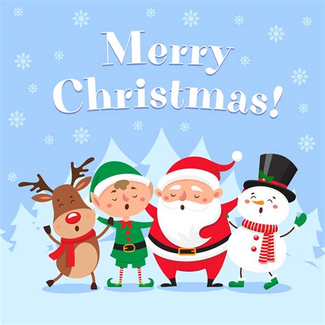 Cute christmas greeting card. Singing Santa Claus, funny snowman and X ...