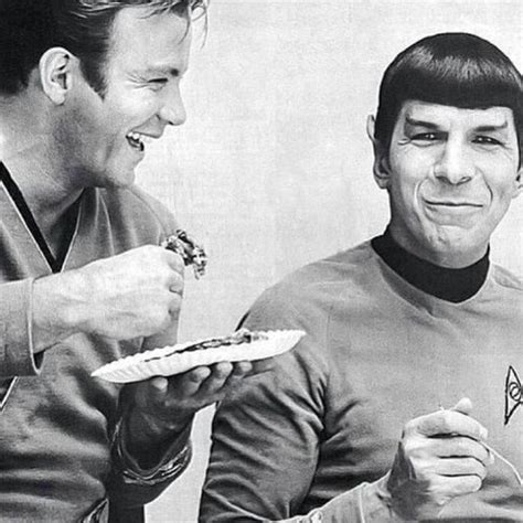 Capt Kirk and Spock behind the scenes Star Trek just having some lunch ...