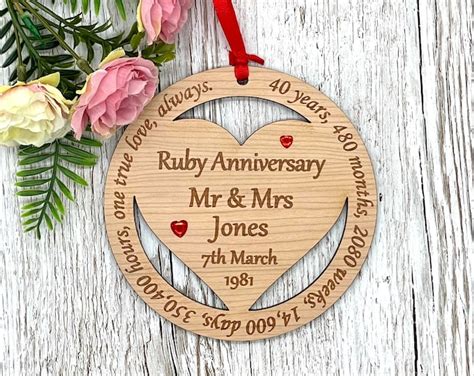 Ruby Anniversary Personalised Hanging Hearts Plaque Ruby - Etsy