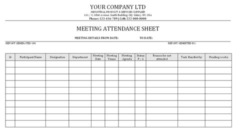 Meeting attendance sheet