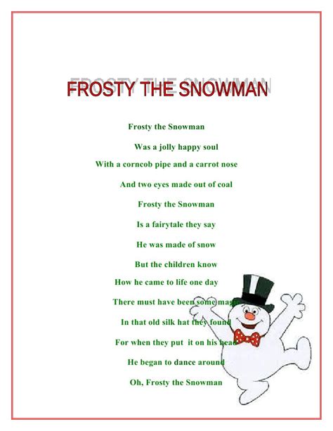 Printable Frosty The Snowman Lyrics - Printable Word Searches