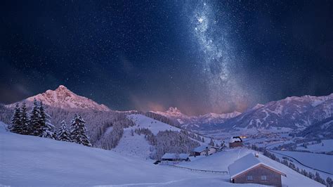 Download Star Night Starry Sky Milky Way Sky Forest Snow Winter House ...