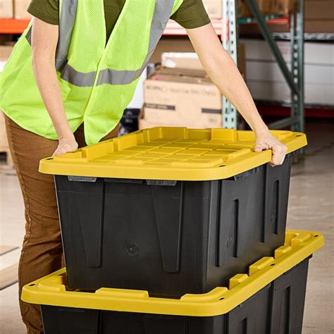 Tough Box 27 Gallon Black Storage Tote with Yellow Lid