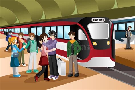 Kids Saying Farewell in the Train Station Stock Vector - Illustration ...