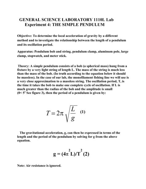 Simple Pendulum Experiment Report - NikhilbilGarrison