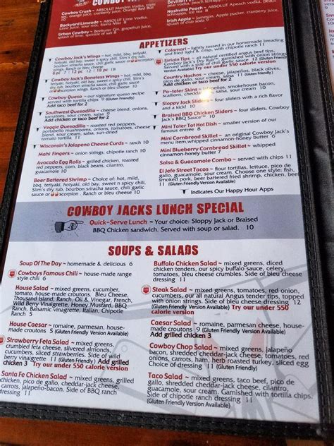 Menu at Cowboy Jack's restaurant, Fredericksburg, Plank Rd