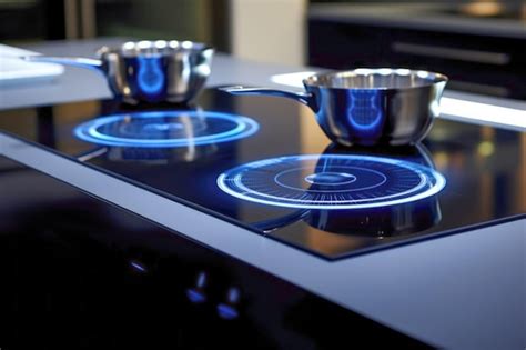 A closeup of an electric induction cooker highlighting its black hob ...