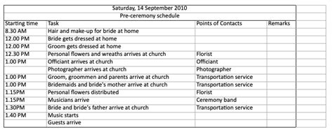 Wedding Day Timeline Template Excel - Wedbuddy