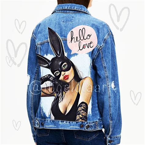 Fashionable denim jacket Bunny girl art on the back Rabbit | Etsy