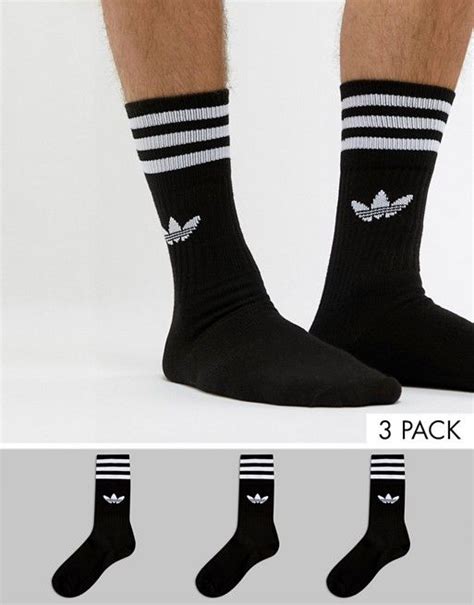 adidas Originals solid crew 3 pack socks in black s21490 | ASOS | Black ...